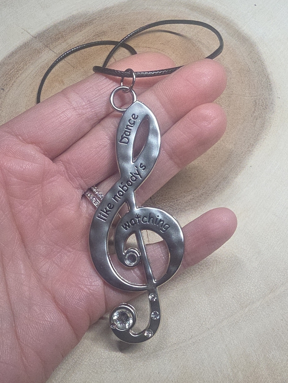 Silver-tone Treble Clef  Pendant With Rhinestones Necklace